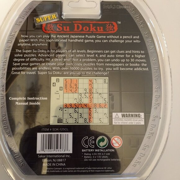 Super Su Doku Electronic Handheld Game With 16000 Puzzles & Hints-NEW - Picture 2 of 2